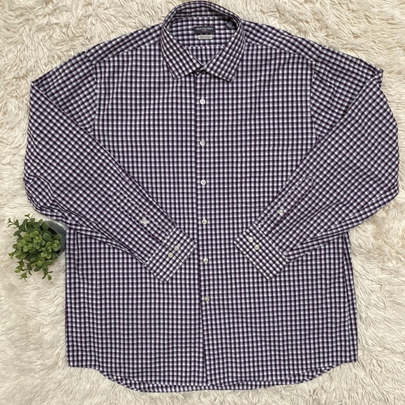 Van Heusen Wrinkle Free Button Down Shirt 💗 Purple Gray & White - Picture 3 of 13